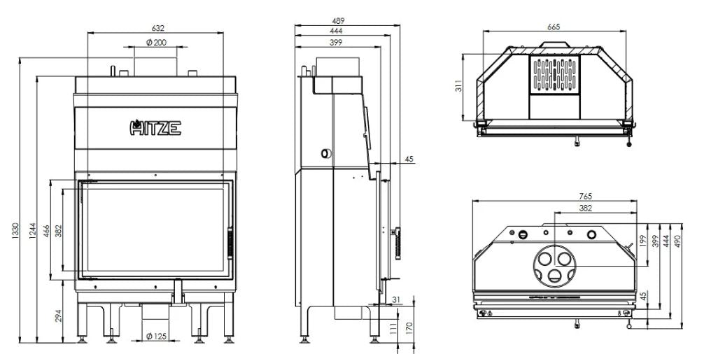Kominek z płaszczem wodnym prosty 16kW - Hitze ALAQS 68×43.S-D